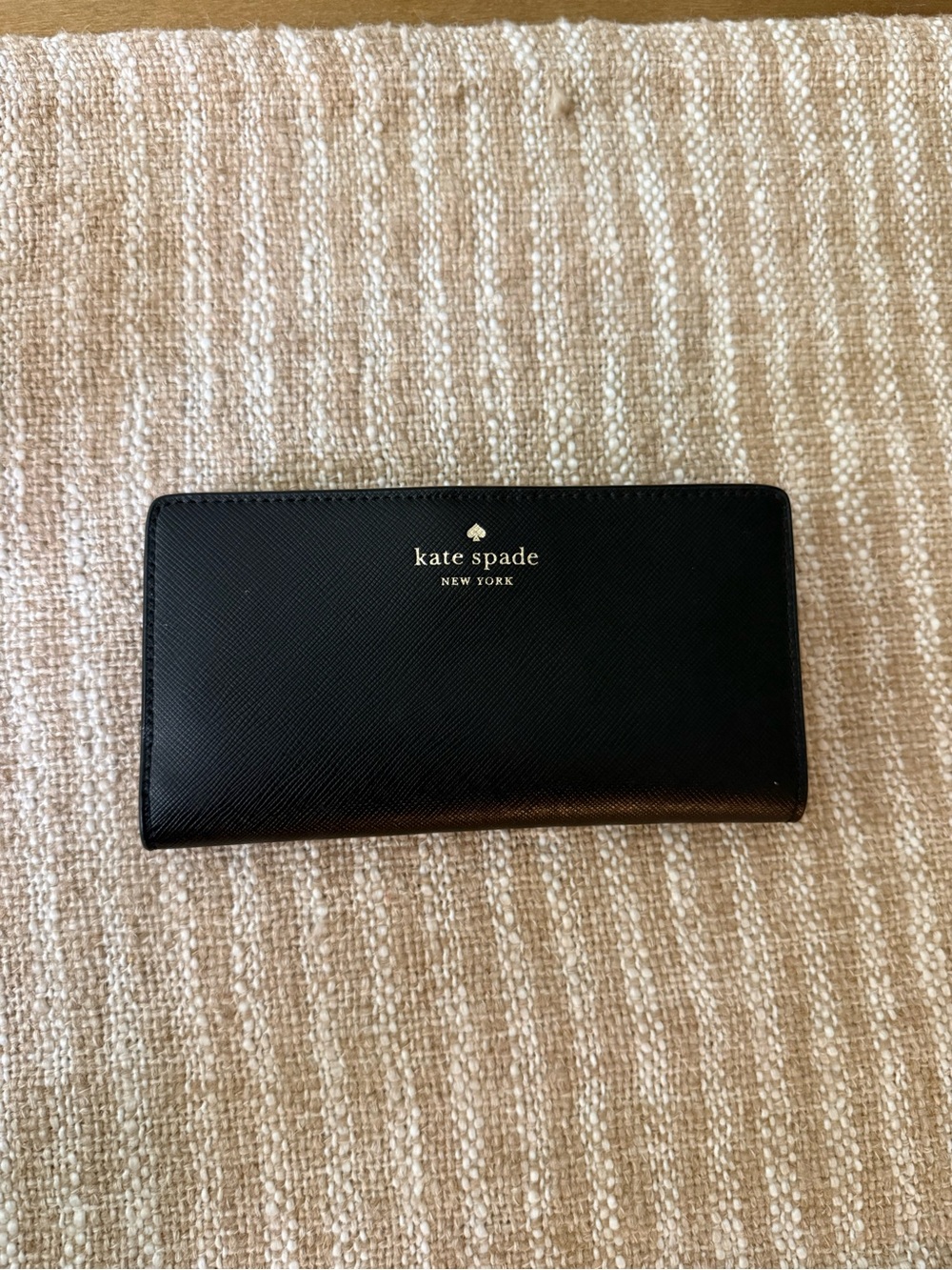 kate spade black leather long continental wallet with gold logo